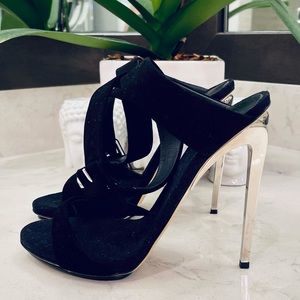 GUISEPPE ZANOTTI BLACK SUEDE ALIEN HEEL SHOES